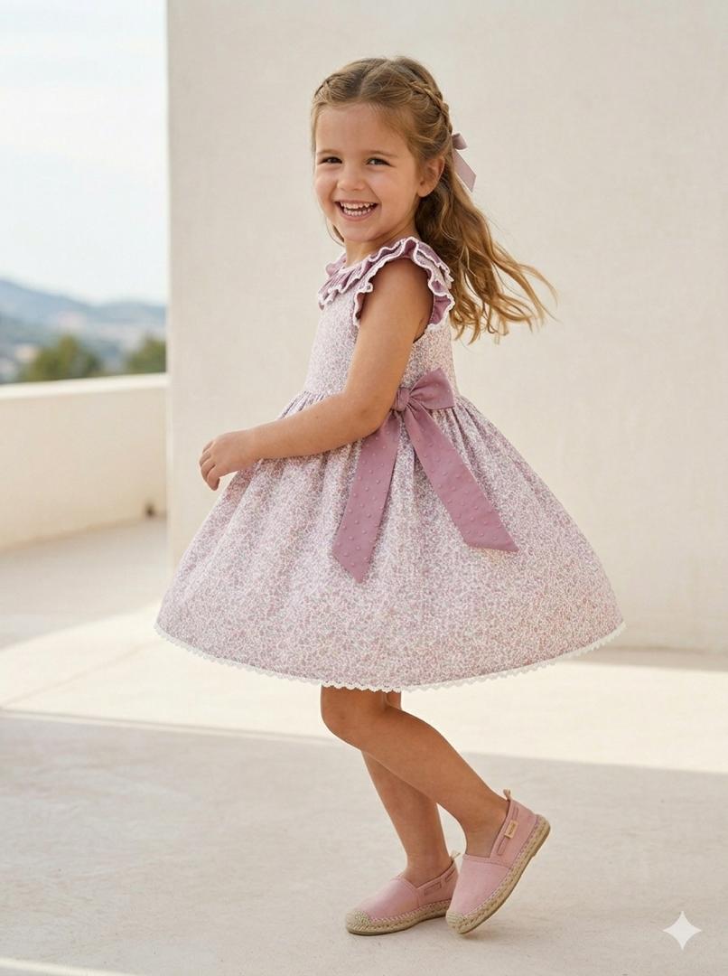Vestido ranita flores mini rosadas combinada