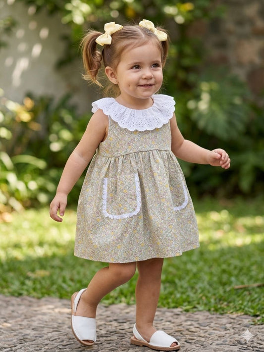 Vestido bolsillo flores grandes tipo liberty rosadas