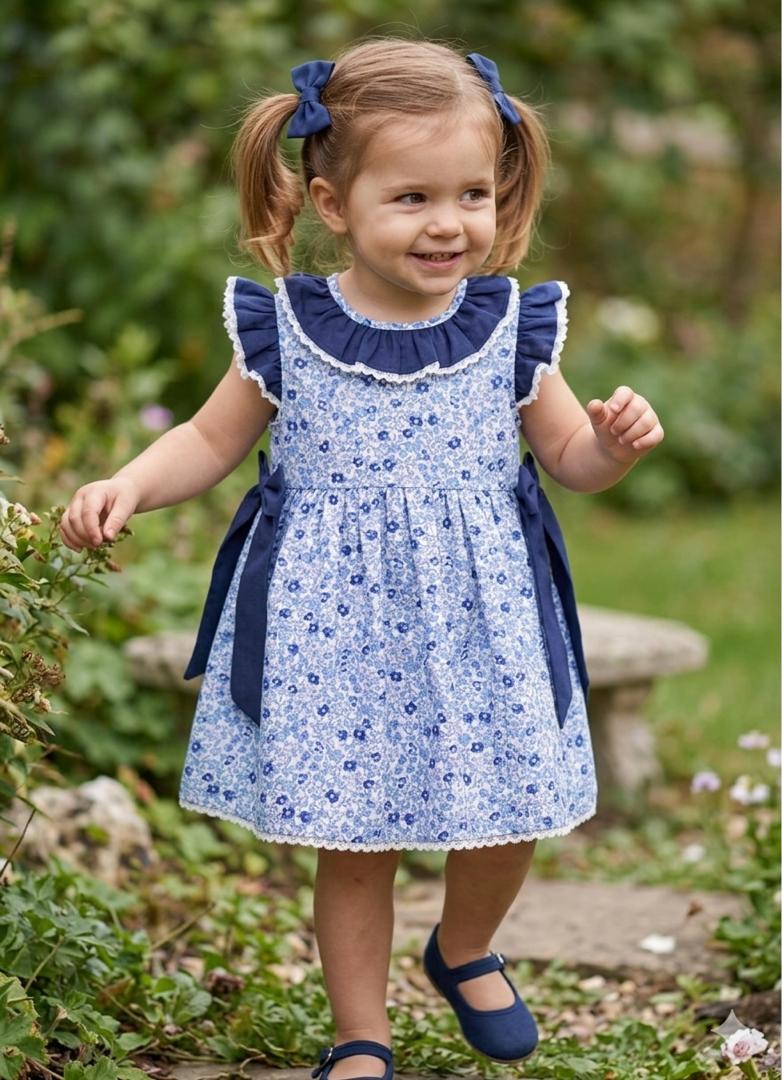 Vestido ranita flores medianas azul
