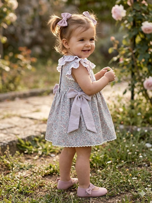 Vestido ranita flores tupida rosada combinada