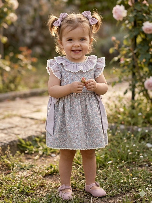 Vestido ranita flores tupida rosada combinada