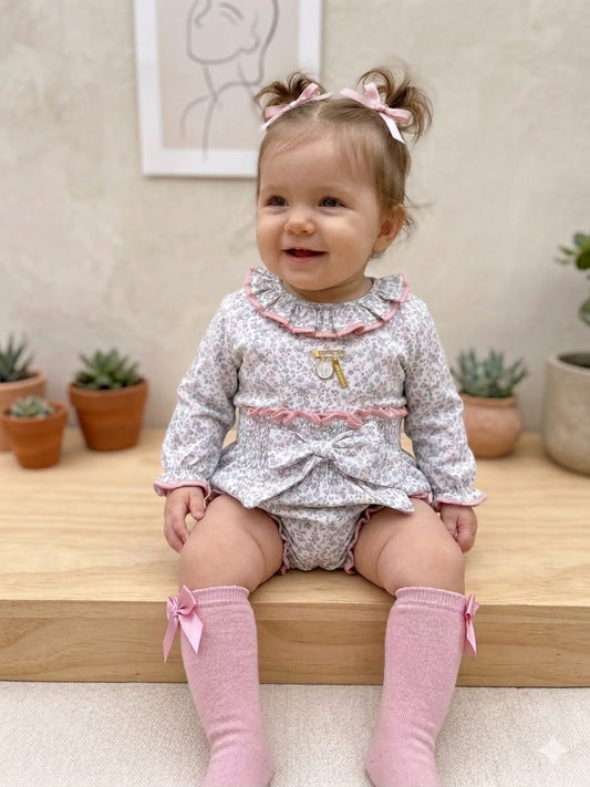 Conjunto MatchyMatchy bombacha  flores mini  azul medio y rosado