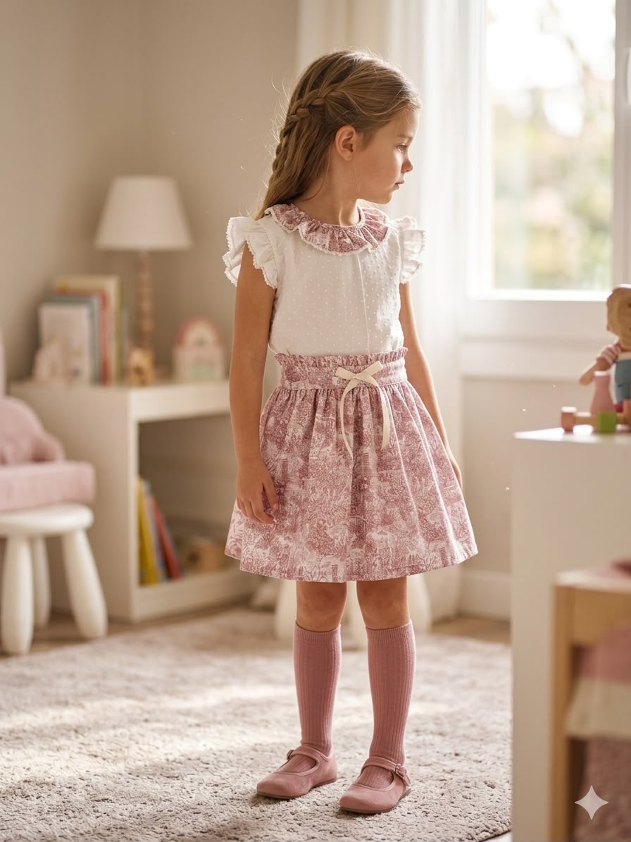 Conjunto MatchyCuello falda de grande toile rosado
