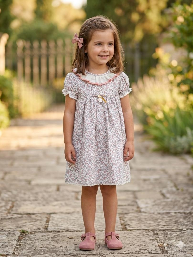 Vestido Madrid flores mini guayaba y rosado