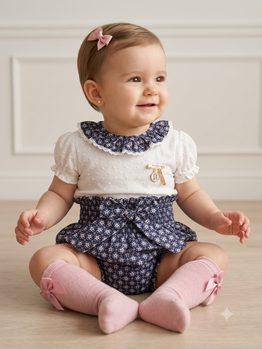 Conjunto MatchyCuello bombacha geometrica azul marino
