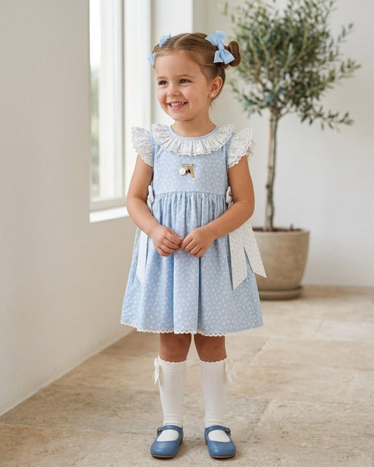 Vestido ranita flores mini fondo azul