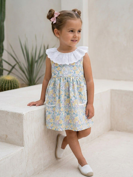 Vestido bolsillo flores grandes tipo liberty amarillas