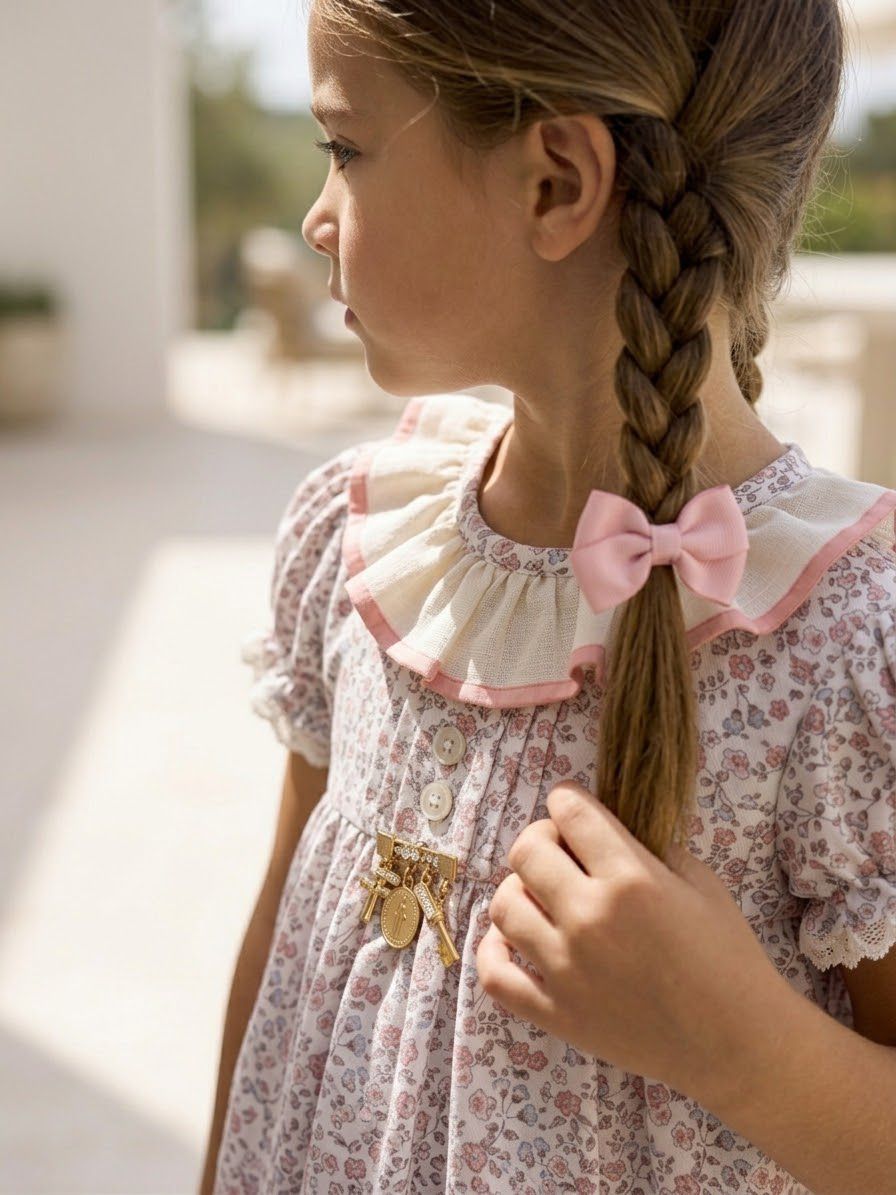 Vestido Madrid flores mini guayaba y rosado