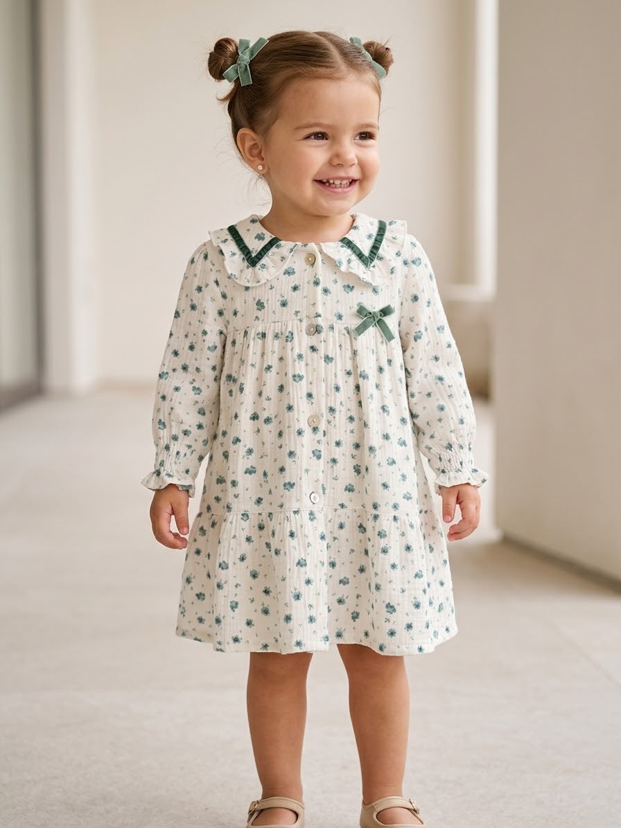 Vestido boblé flores medianas tonos verdes
