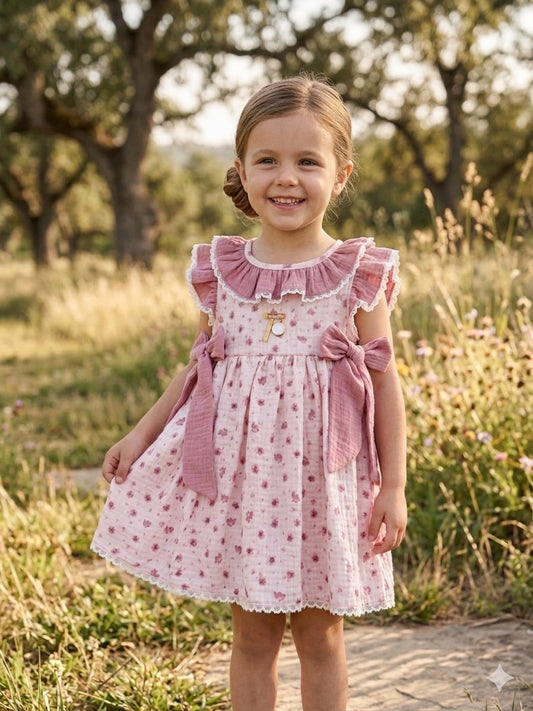 Vestido ranita boblé flores medianas tonos rasados