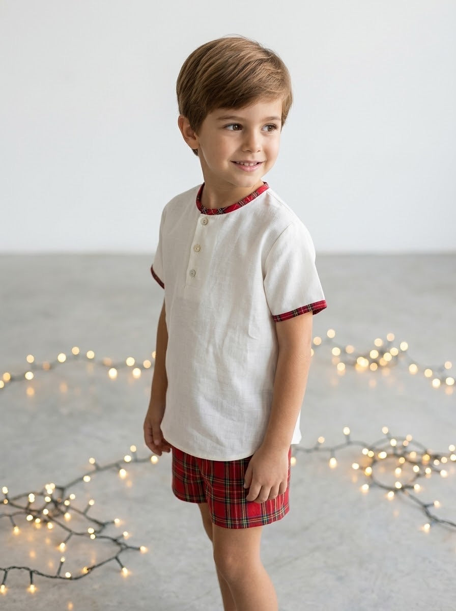 Conjunto varón short tartán rojo