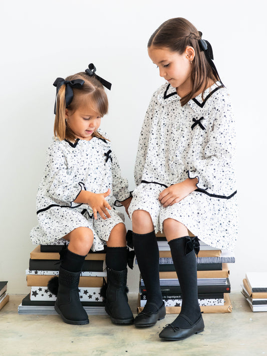 Vestido granada boblé estrellitas negras