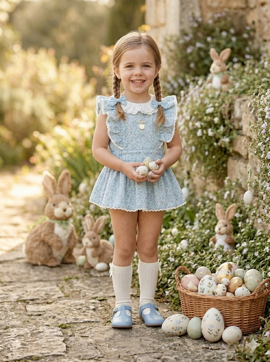 Jumper flores mini morado fondo verde agua