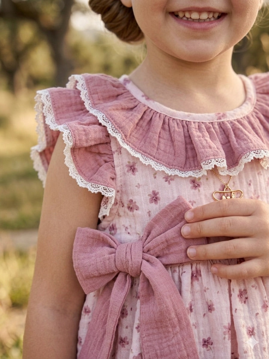 Vestido ranita boblé flores medianas tonos rasados