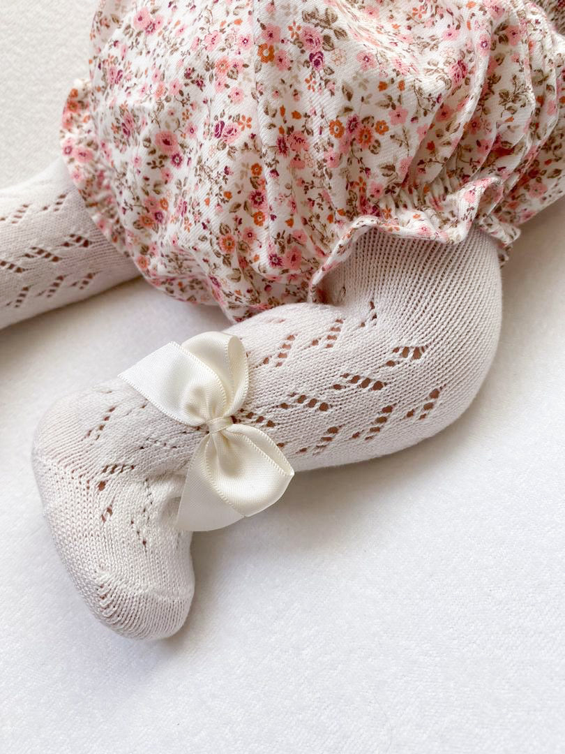 Leotardos calados c/lazos crudo