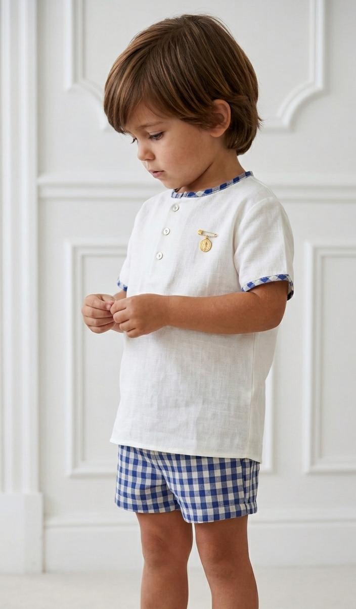 Conjunto varón short seersucker azul marino