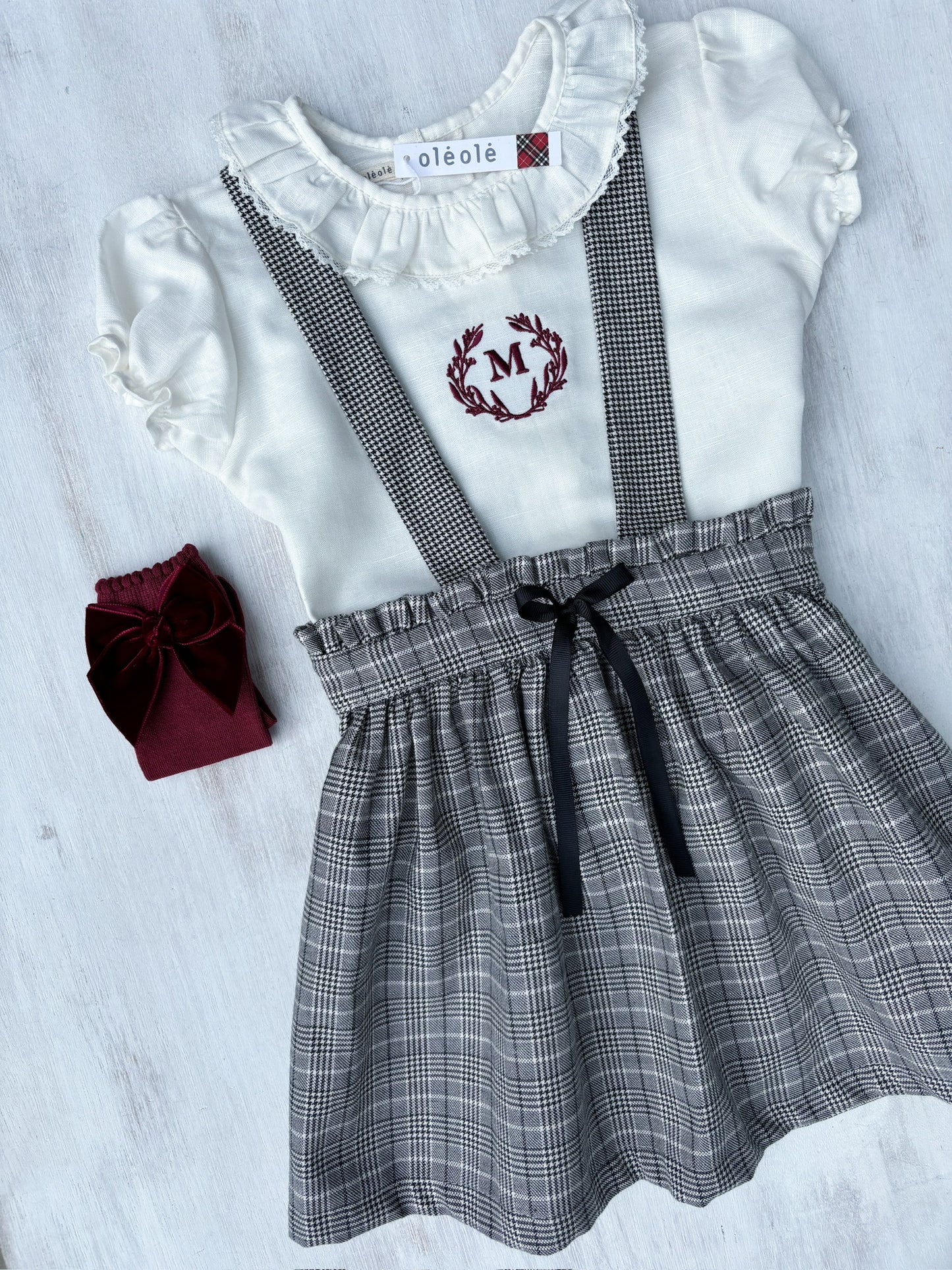 Conjunto falda de grande c/tirantes pata de gallo B&W personalizado