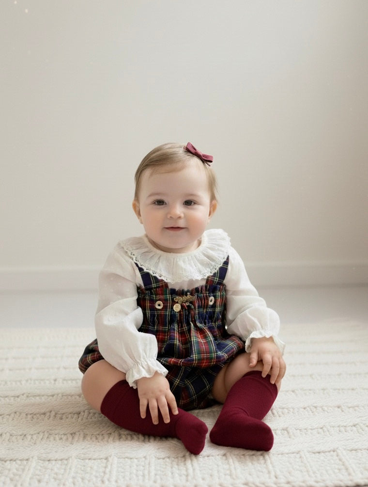 Bombacha alta tartán burdeos y marino