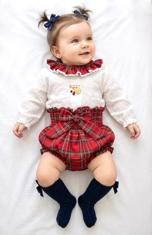 Conjunto Matchycuello bombacha tartán rojo