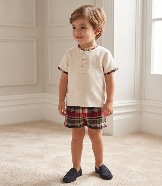 Conjunto short cuadros vino y marino