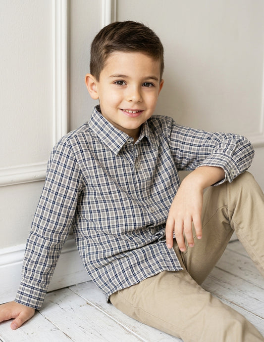 Camisa niño cuadros marino y beige