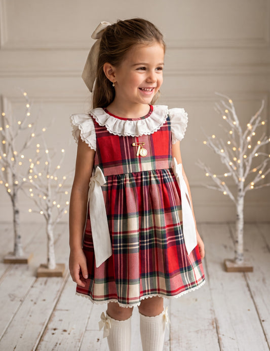 Vestido ranita cuadros rojos y crudo