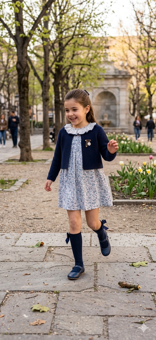 Vestido Madrid flores mini verdes y azul claro