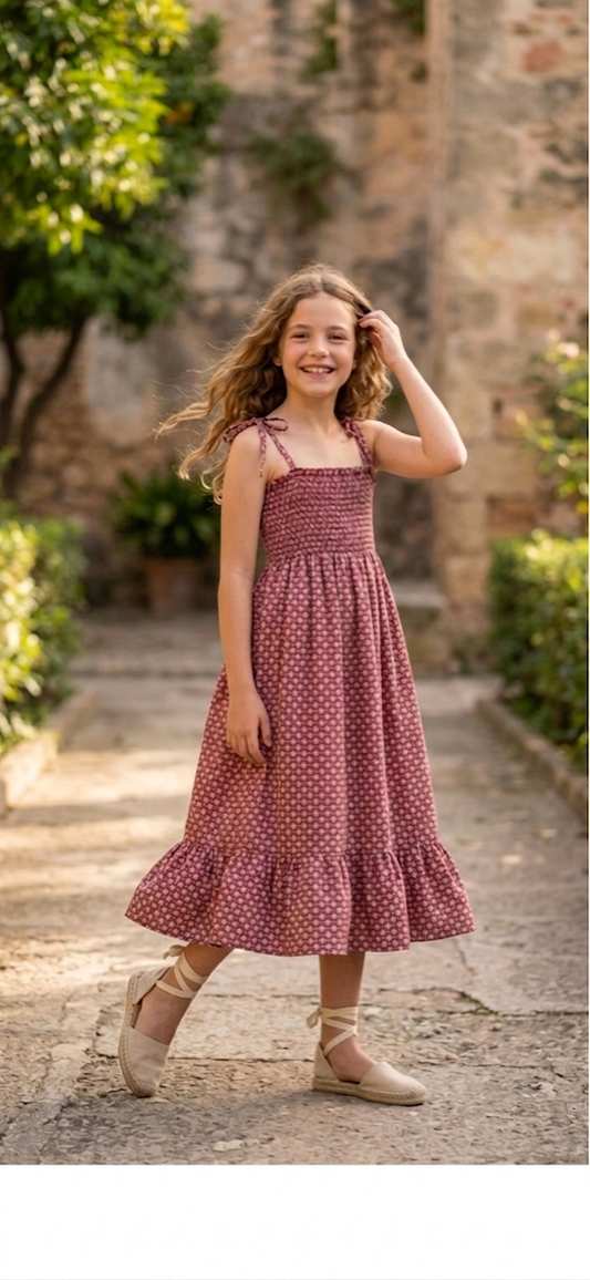 Vestido arruchado geometrical roja