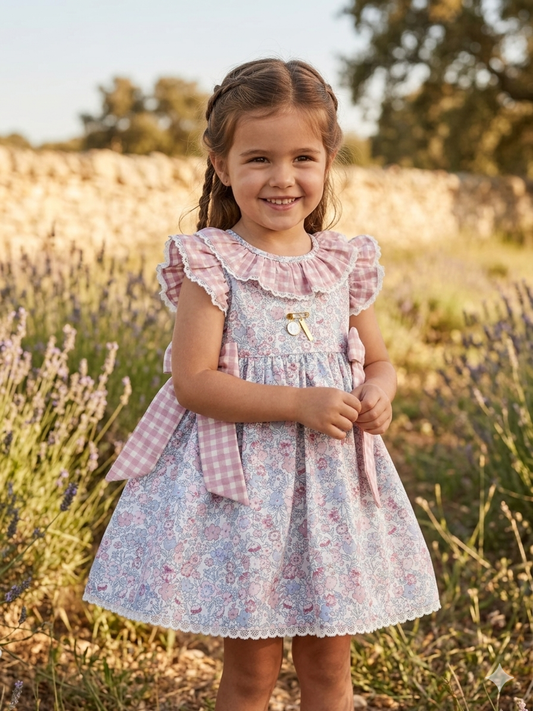 Vestido ranita flores medias rosa combinada