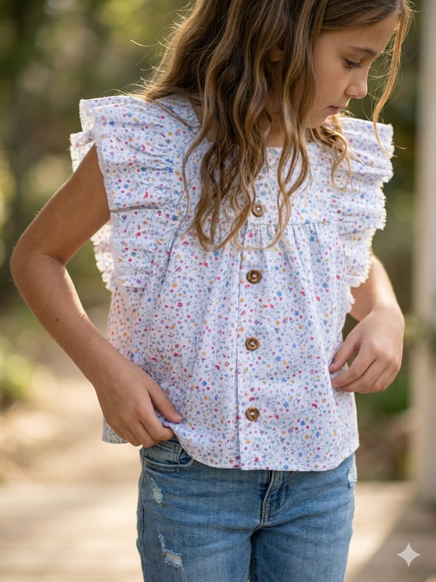Camisa volante  flores mini multicolor