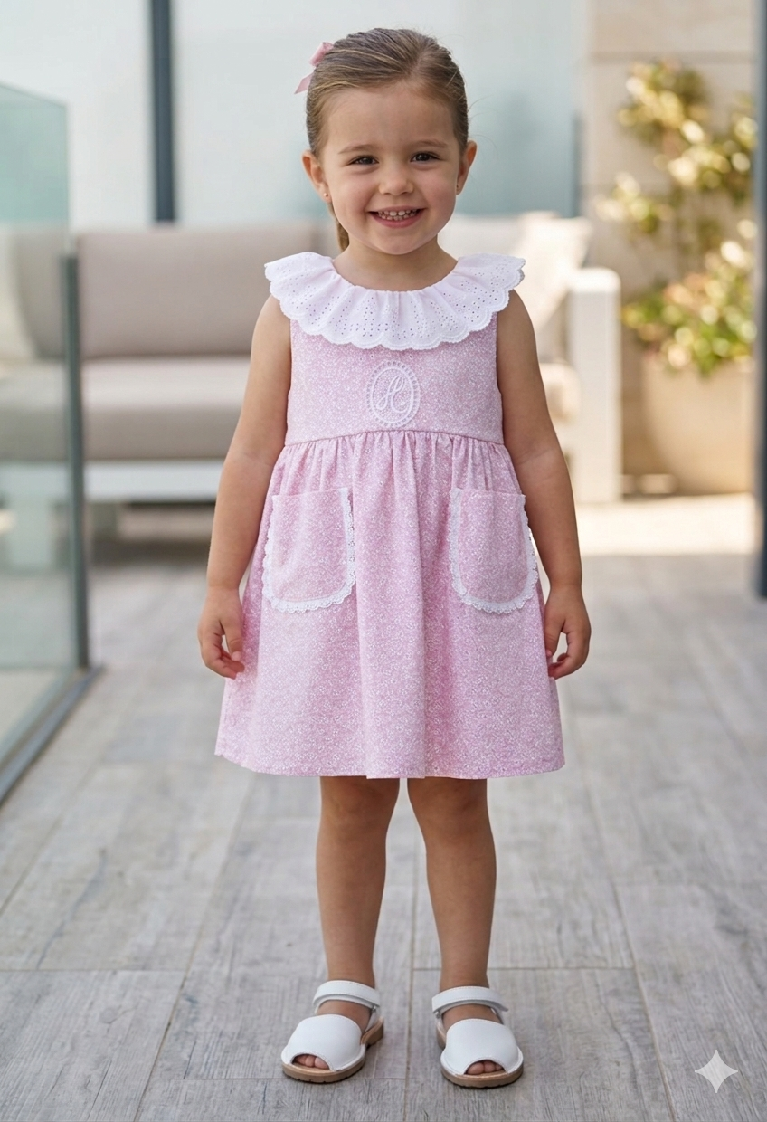 Vestido bolsillo ojitos rosados