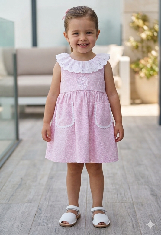 Vestido bolsillo ojitos rosados