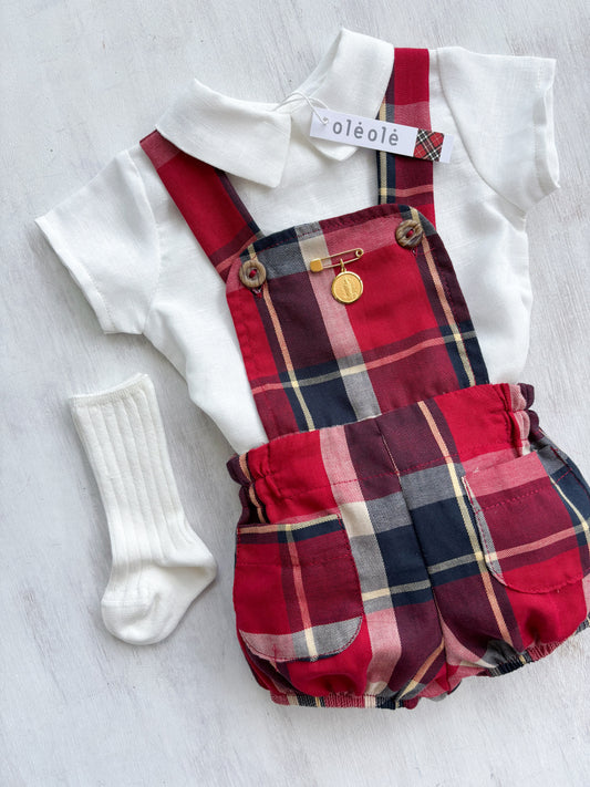 Conjunto braga varón cuadros rojo y vino