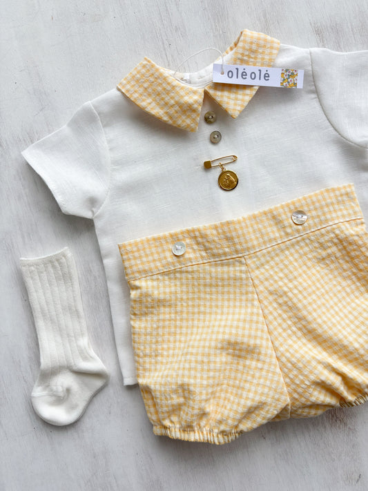 Conjunto varón bombacha cuadros amarillos