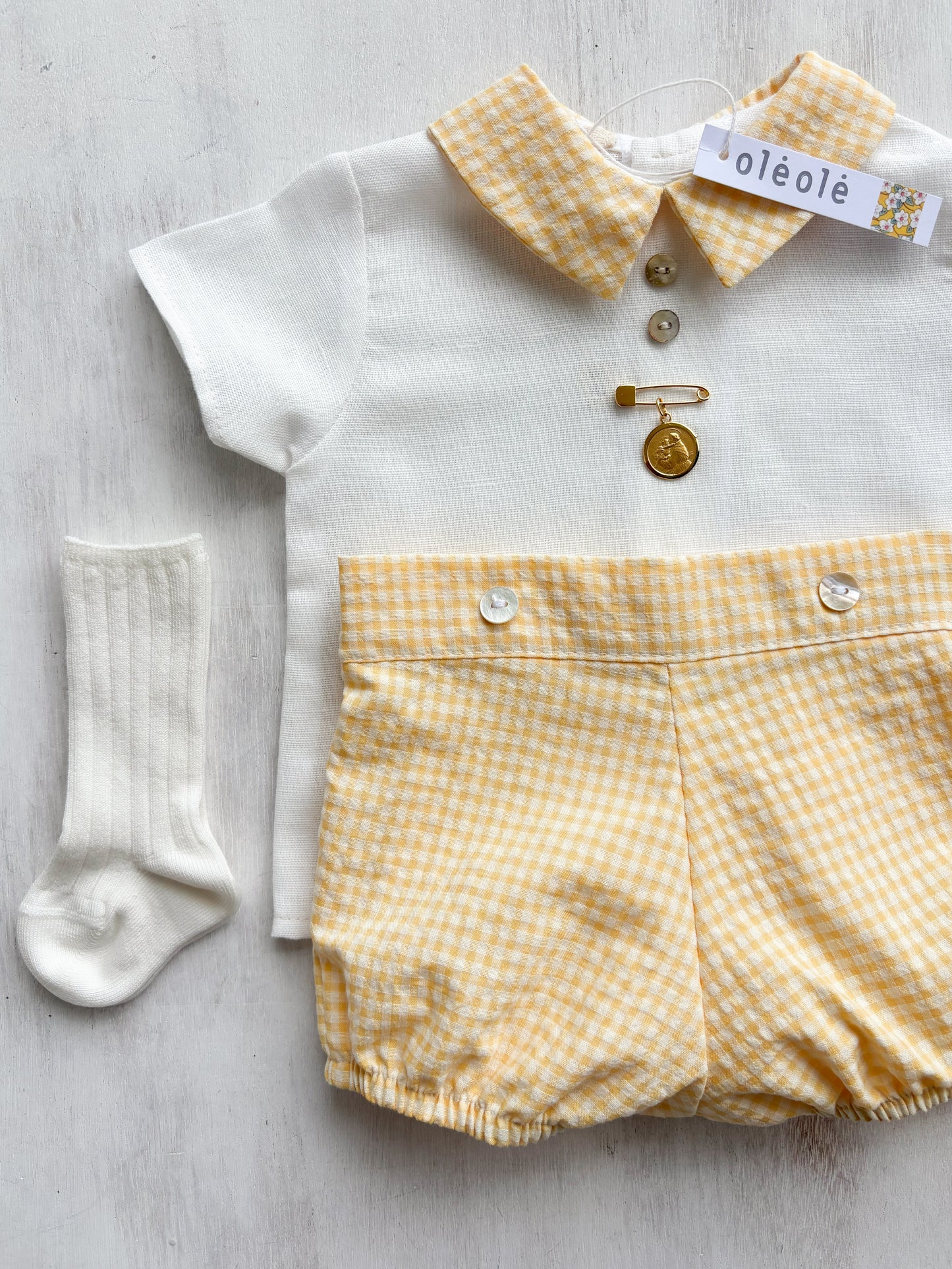 Conjunto varón bombacha cuadros amarillos