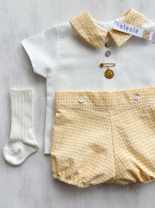 Conjunto varón bombacha cuadros amarillos
