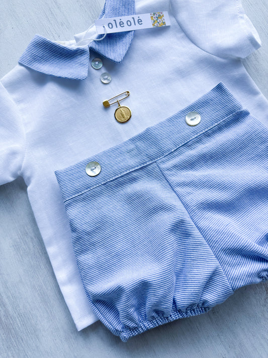 Conjunto varón bombacha rayas blanco y azul claro