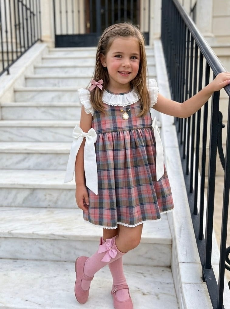 Vestido ranita tartán rosado