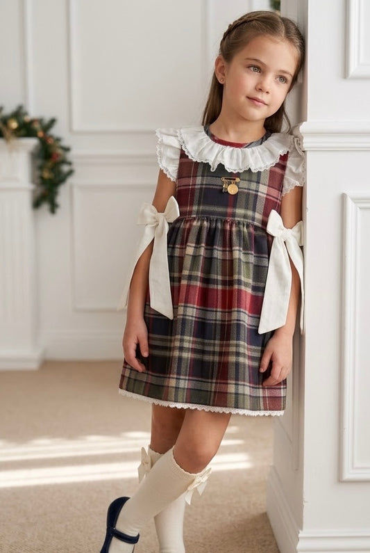 Vestido ranita cuadros vino y marino