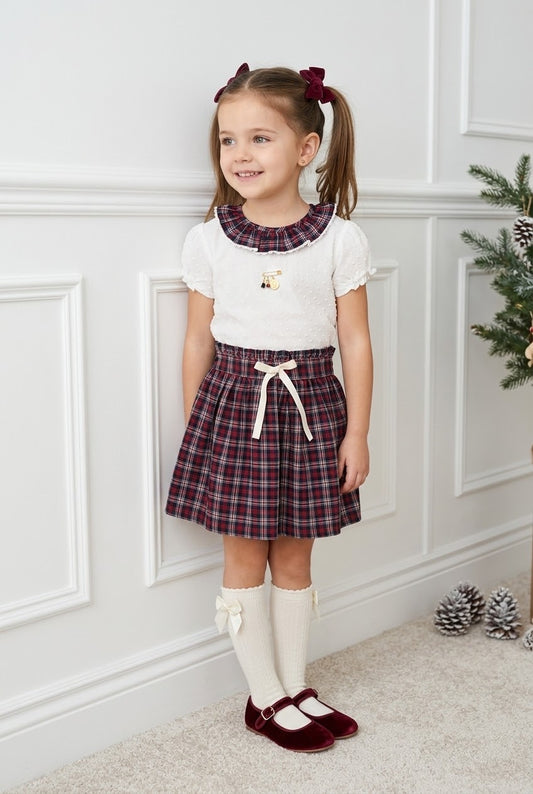 Conjunto MatchyCuello falda de grande cuadros marino y rojo
