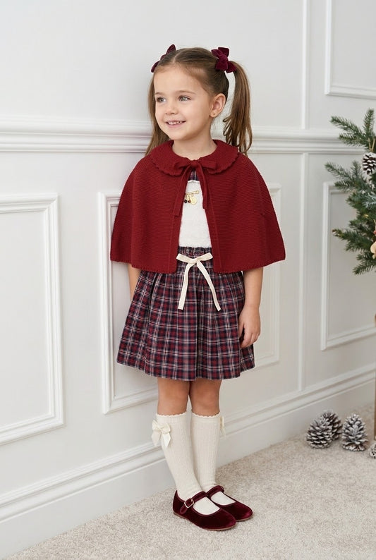 Conjunto MatchyCuello falda de grande cuadros marino y rojo