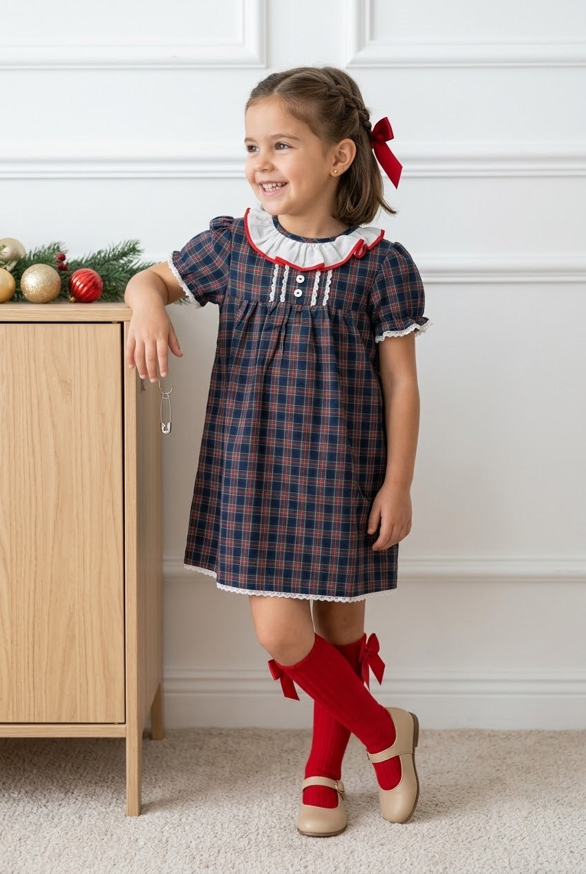 Vestido Madrid tartán marino y rojo