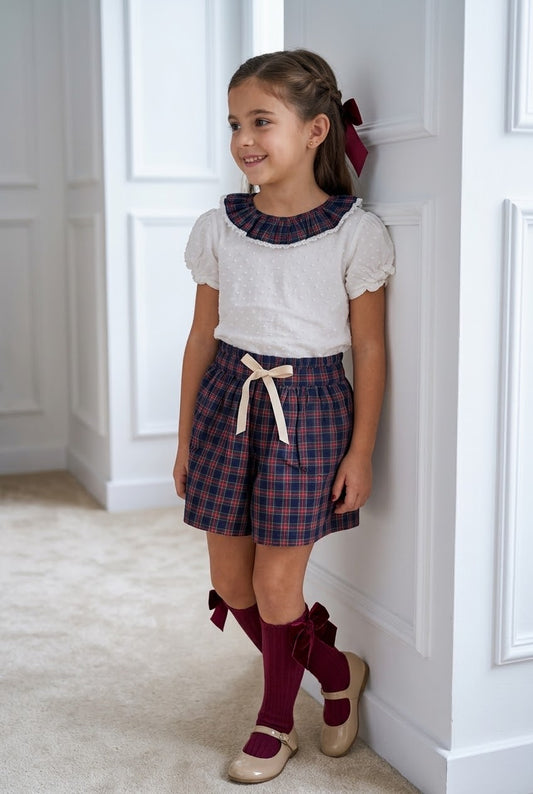 Conjunto MatchyCuello falda de grande tartán marino y rojo