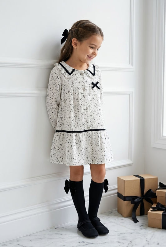 Vestido granada boblé estrellitas negras