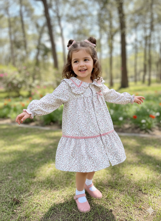 Vestido granada flores mini guayaba y rosado