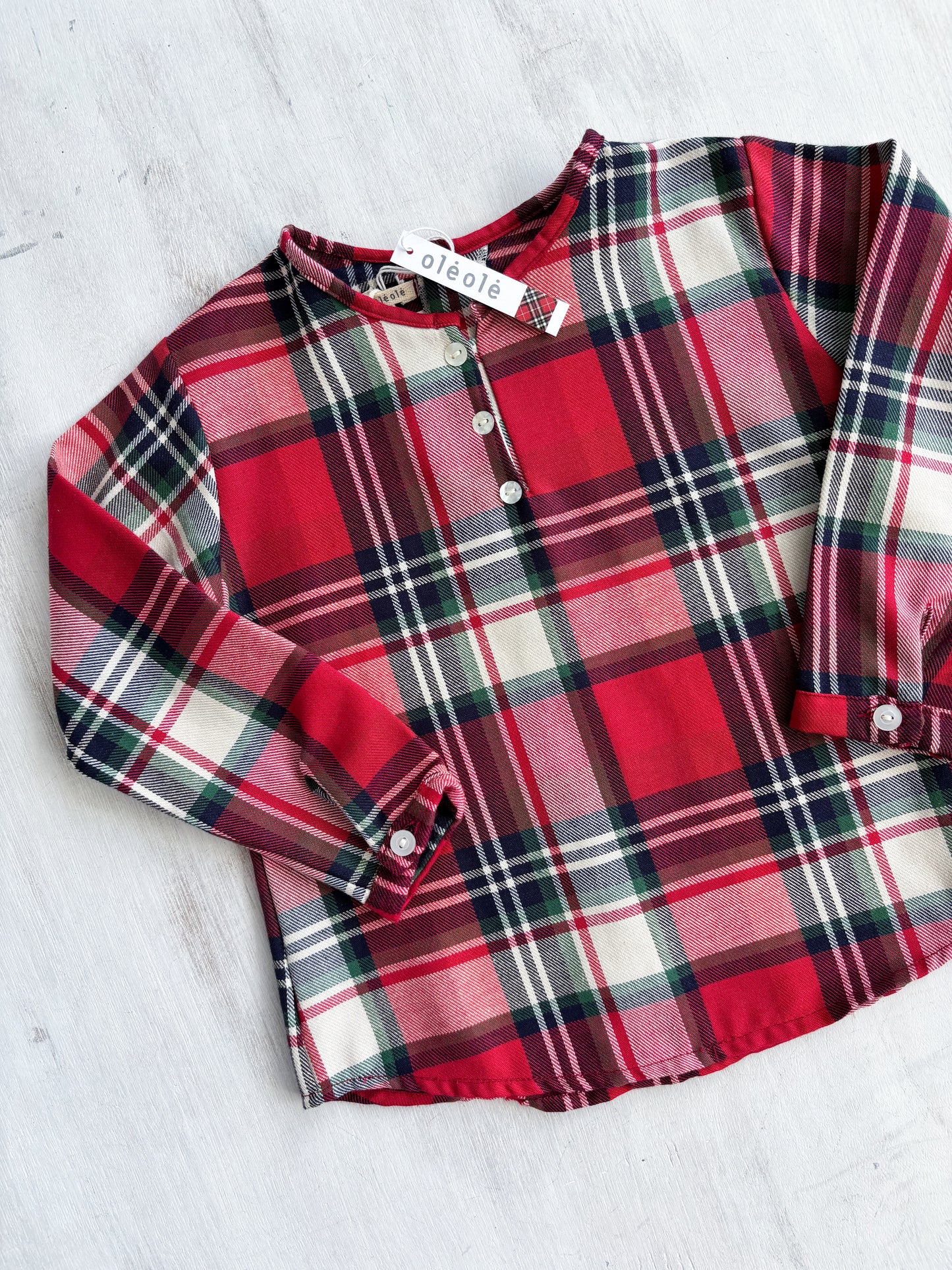 Camisa estampada varón manga larga cuadros rojos y crudo