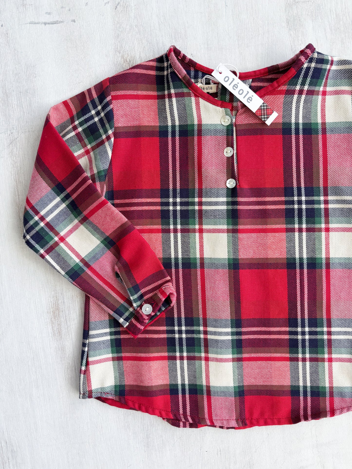 Camisa estampada varón manga larga cuadros rojos y crudo