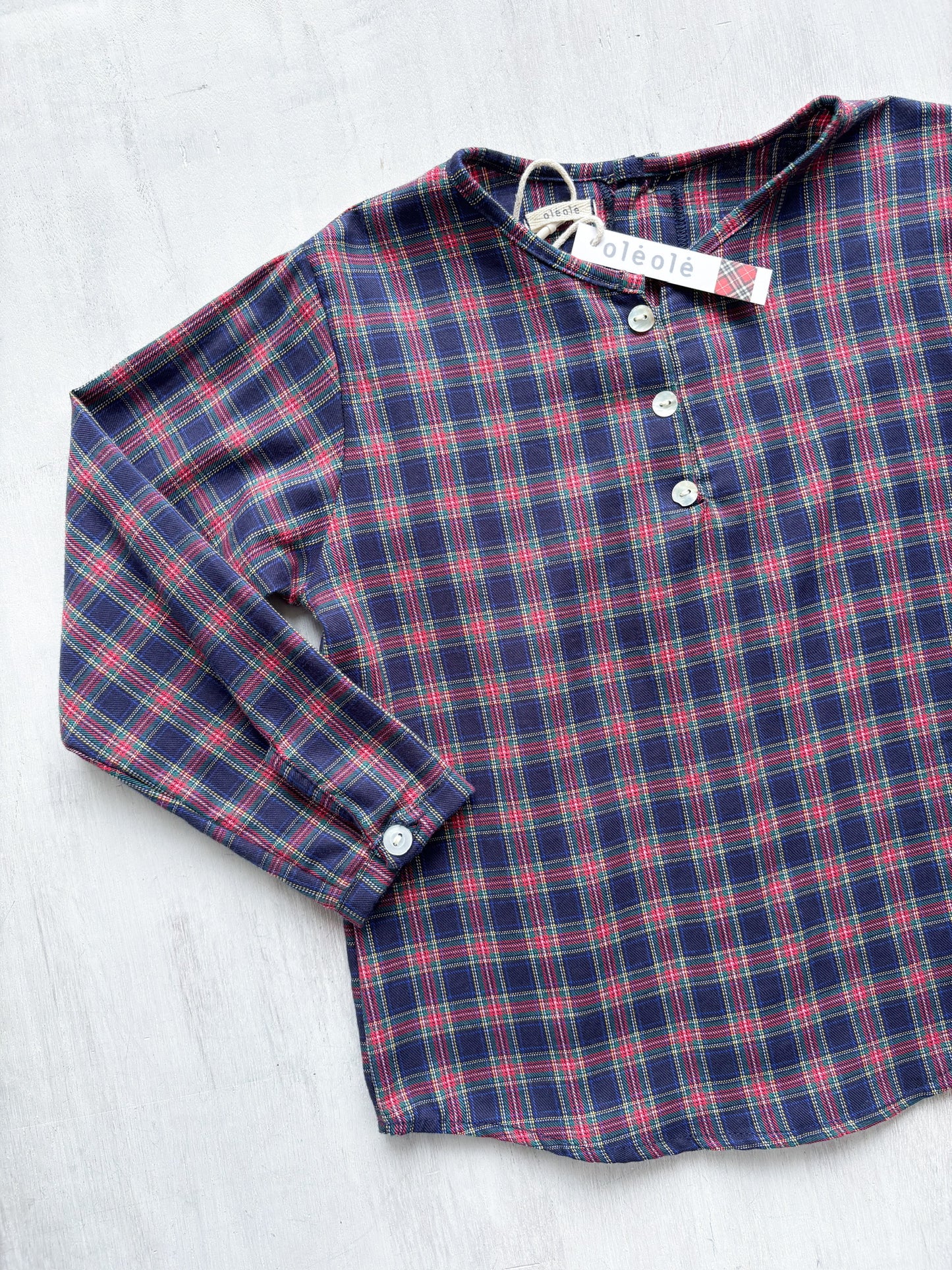 Camisa estampada varón manga larga tartán marino y rojo