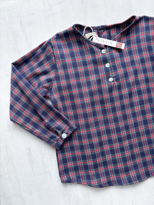 Camisa estampada varón manga larga tartán marino y rojo