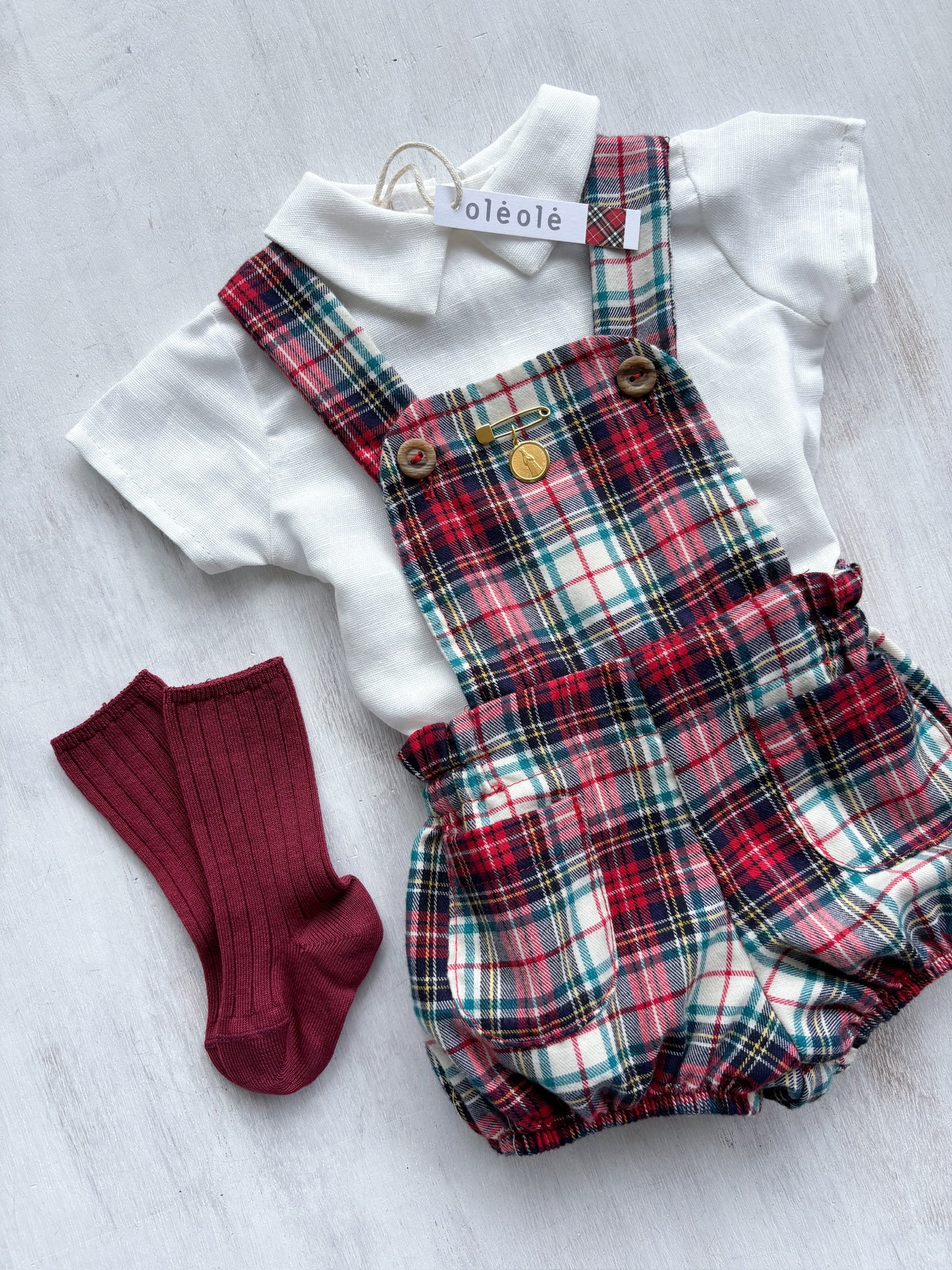 Conjunto braga varón tartán burdeos y beige